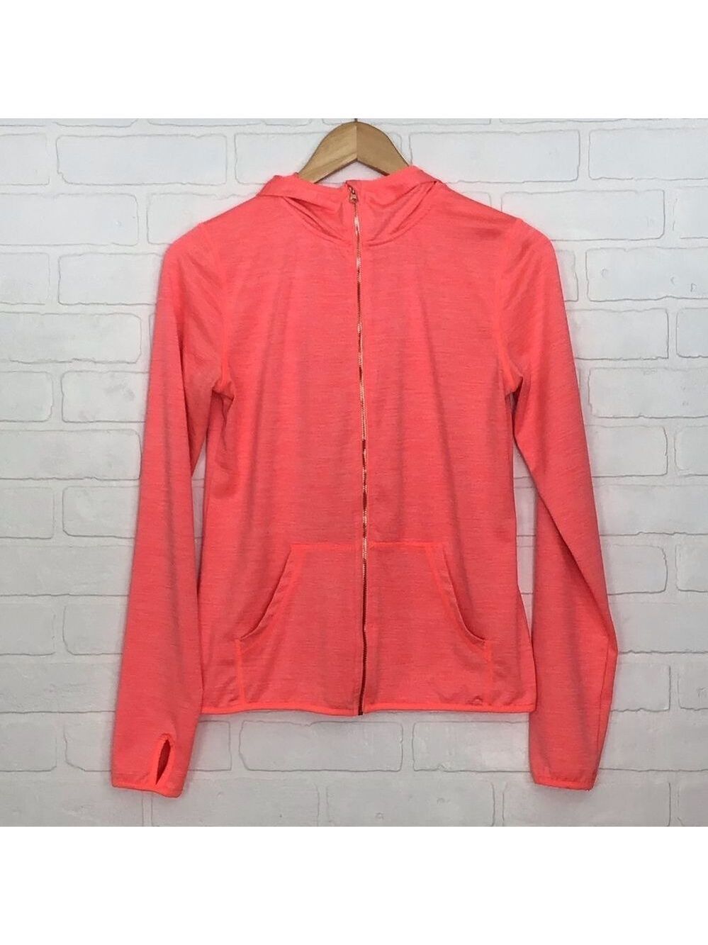 H&M coral fitted hooded sports jacket gold zipper youth 14 or XS women